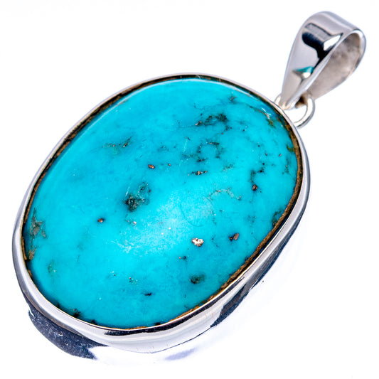 Premium Persian Turquoise Pendant 1 5/8" (.925 Sterling Silver)