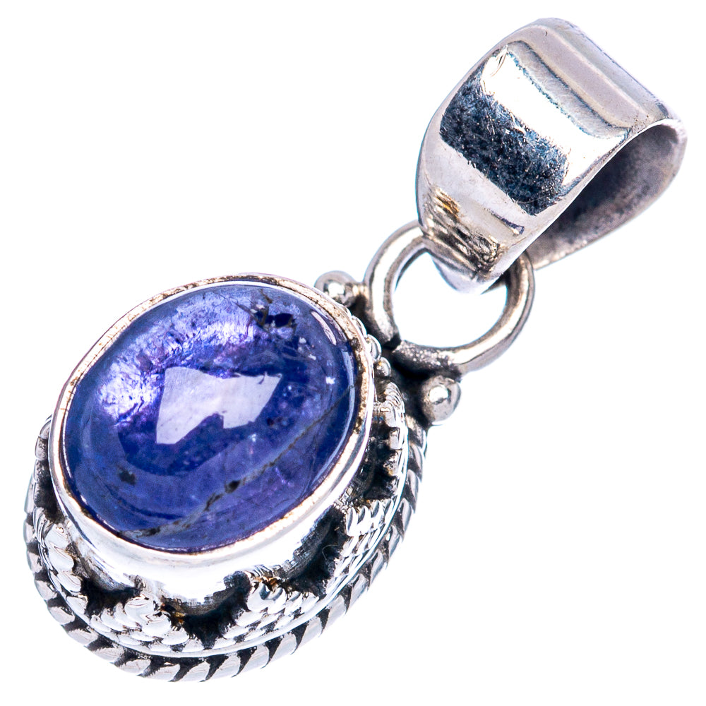 Sterling silver tanzanite pendant with oval blue gemstone and textured bezel