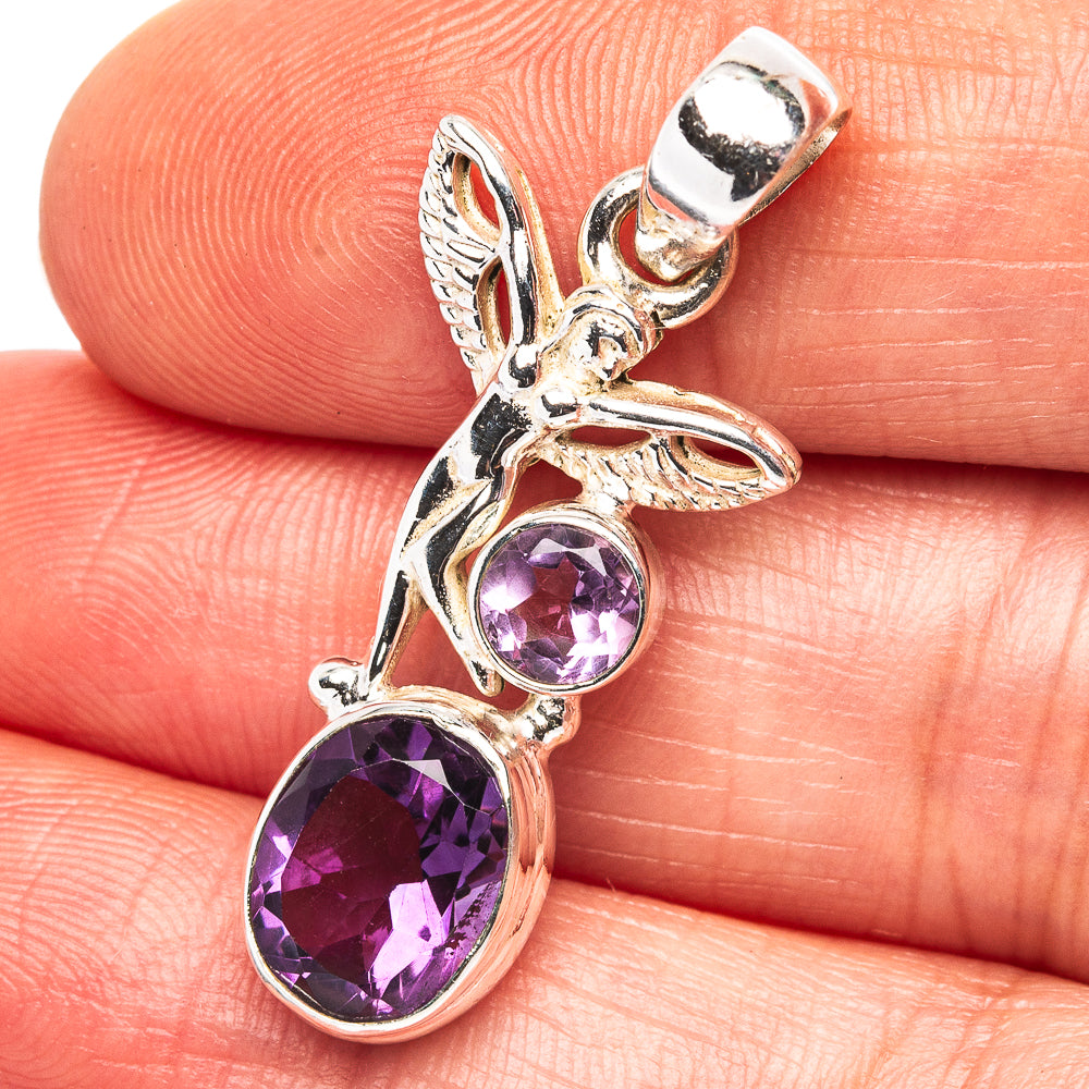 Amethyst Fairy Motif Pendant 1 3/8" (.925 Sterling Silver)