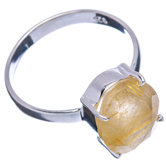 Rutilated quartz ring .925 sterling silver with golden-yellow oval cabochon on band