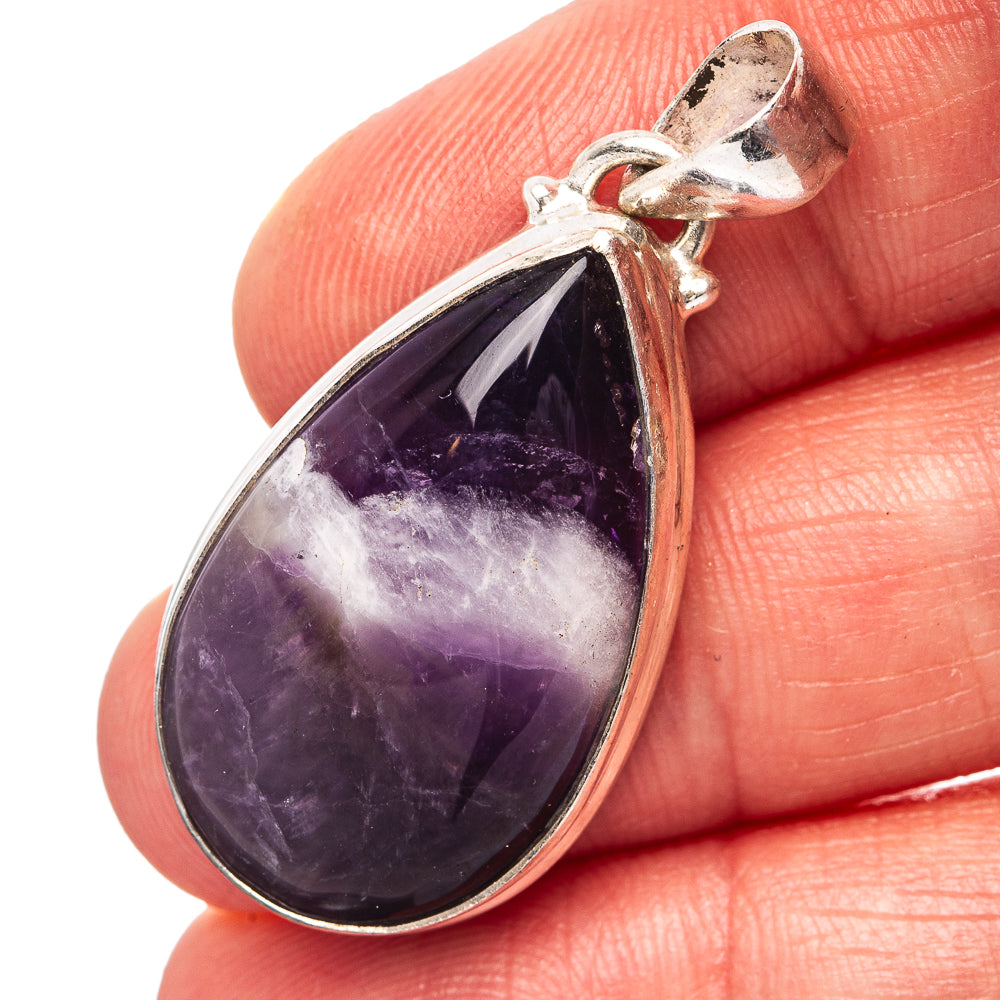 Chevron Amethyst Pendant 1 5/8" (.925 Sterling Silver)