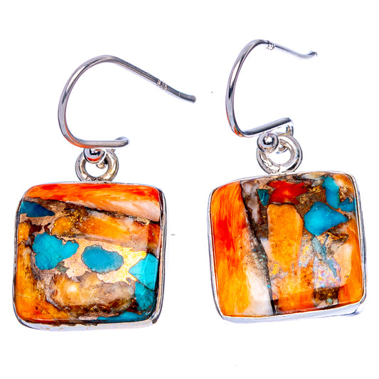 Spiny Oyster Turquoise Earrings 1 1/8" (925 Sterling Silver) E1723