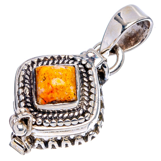 Sterling silver pendant with square yellow-orange jasper in ornate bezel
