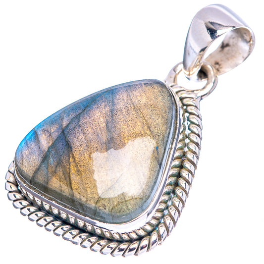 Sterling silver labradorite heart pendant with blue and gold sheen, rope-edged bezel