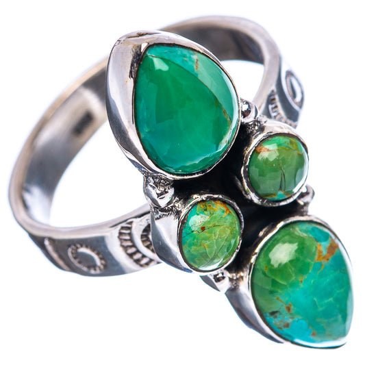 Sterling silver turquoise ring with four oval green stones on adjustable open band
