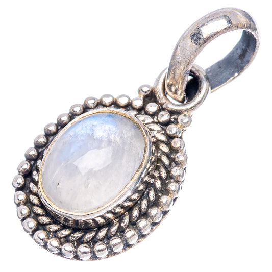 Oval moonstone pendant in .925 sterling silver, oval stone with textured beaded frame