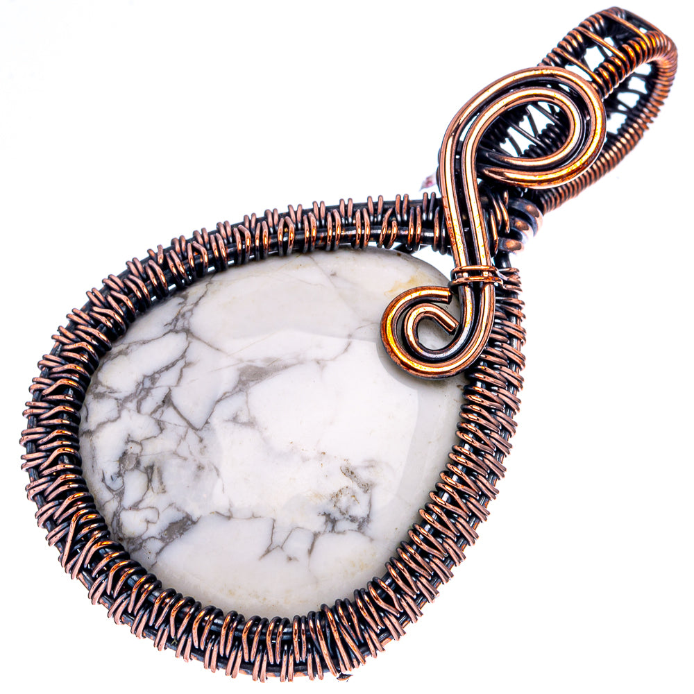 Howlite Wire Wrap Pendant 2 1/4" (Oxidized Copper)