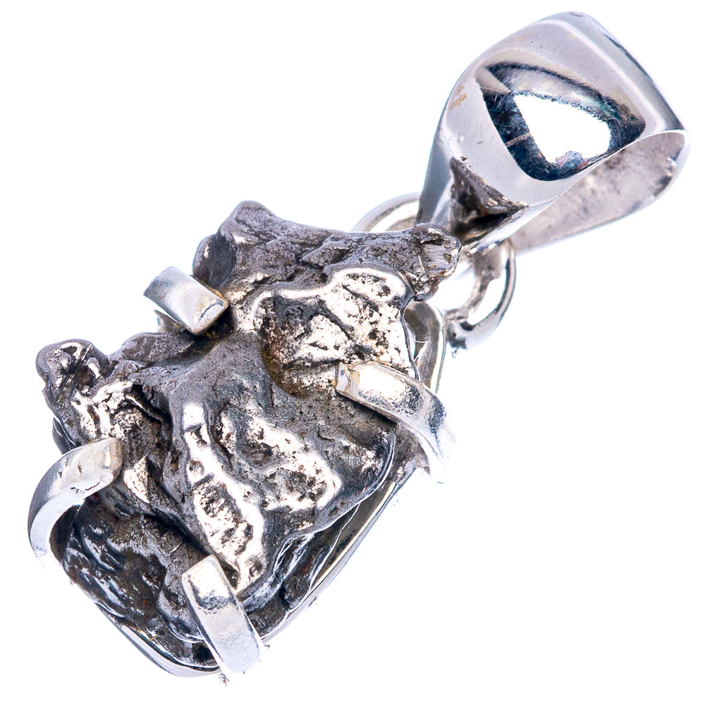 Sterling silver meteorite pendant with textured dark stone and bail loop