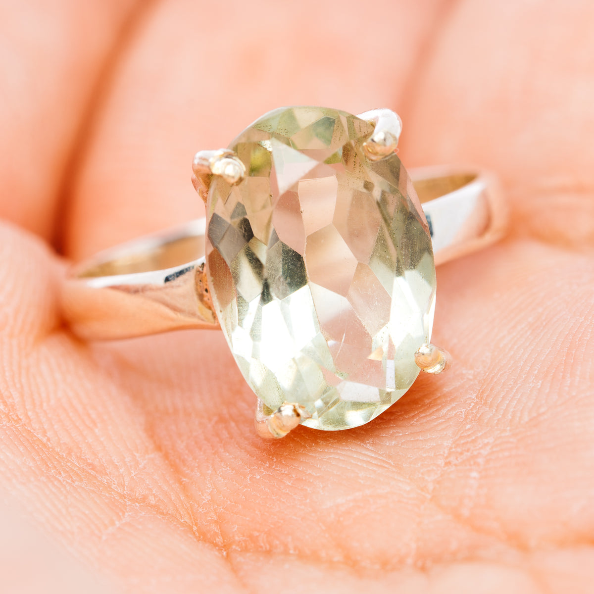 Faceted Prasiolite Ring Size 8.5 (.925 Sterling Silver)