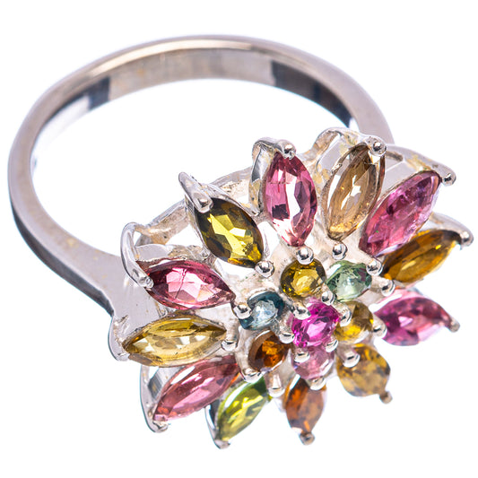 Multi-tourmaline sterling silver ring with multi-colored marquise gems and bright stones