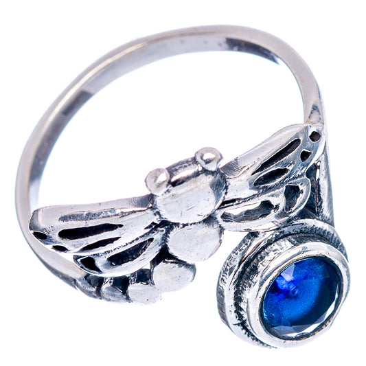 Sterling silver dragonfly ring with blue quartz round cabochon and openwork wings