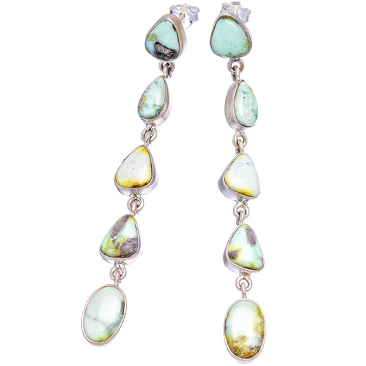 Sterling silver turquoise teardrop drop earrings with six linked cabochons