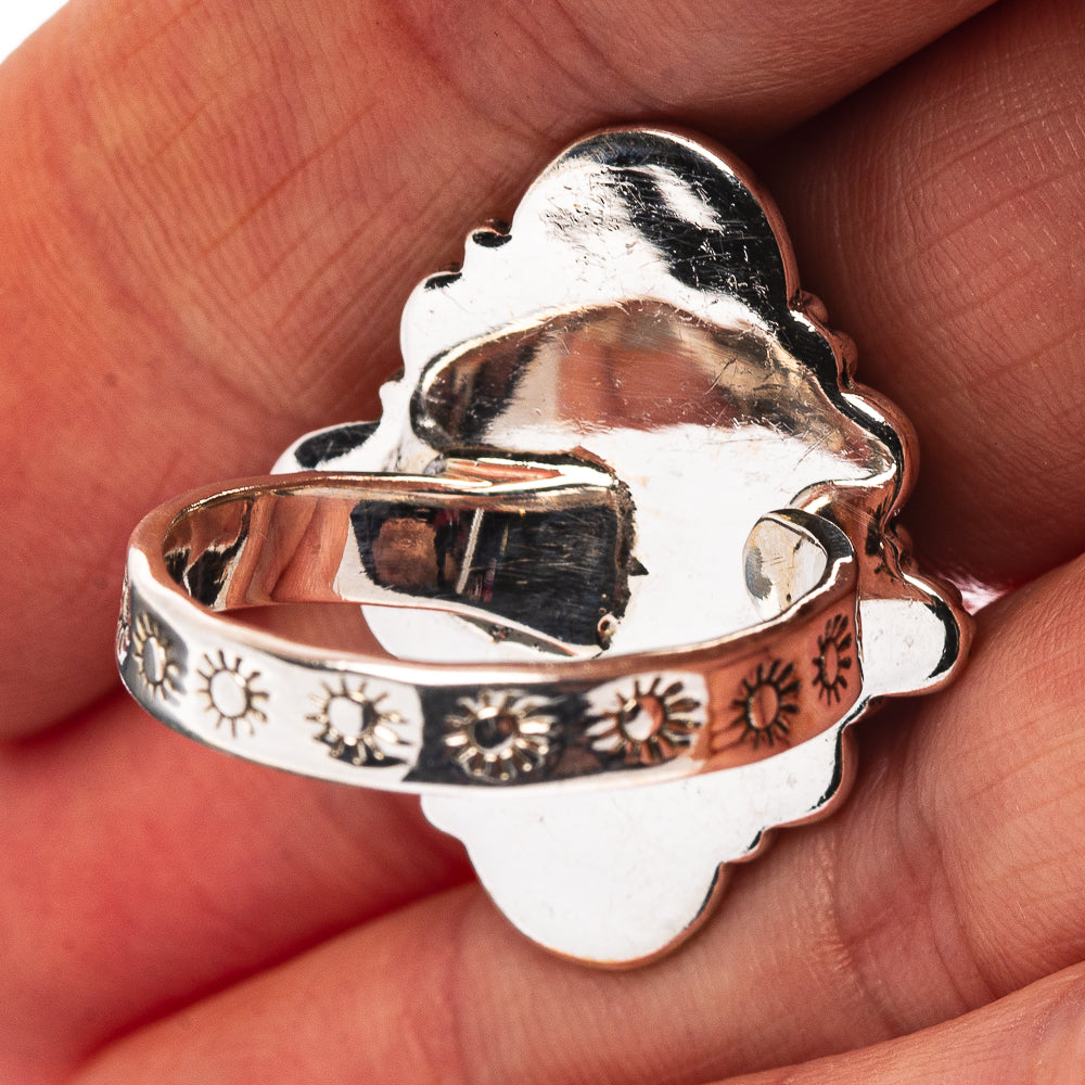 Exclusive Southwestern Style Hubei Turquoise Ring Size 9 Adjustable (.925 Sterling Silver)