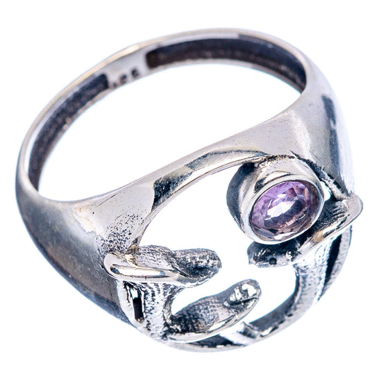 Sterling silver mushroom ring with amethyst purple stone in side bezel setting