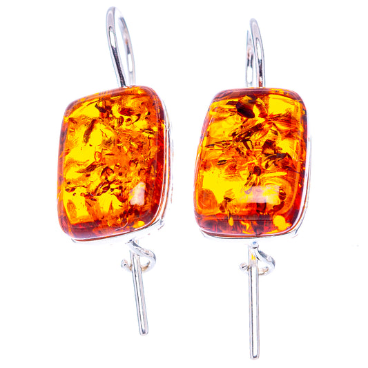 Square amber drop earrings with sterling silver lever back hooks