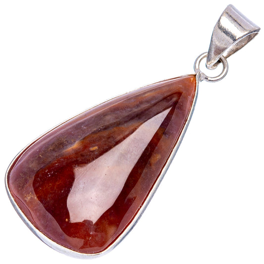 Red jasper teardrop pendant with silver-plated bail, glossy marbled stone front
