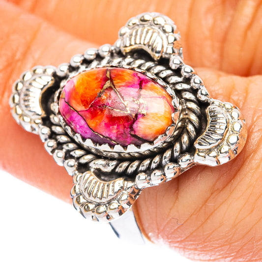 Kingman Pink Dahlia Turquoise Ring Size 6.5 (925 Sterling Silver) R4064