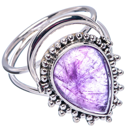 Amethyst teardrop halo ring in .925 sterling silver, side view