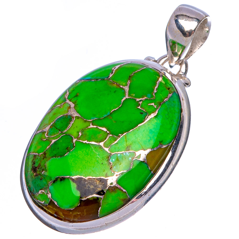 Green Copper Turquoise Pendant 1 3/8" (.925 Sterling Silver)