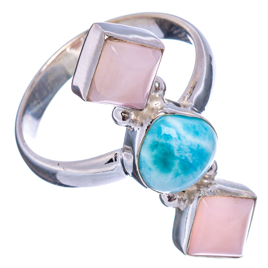 Sterling silver ring, size 8.25: pink square opal and blue oval stone