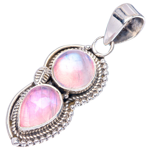 Pink moonstone pendant with two oval cabochons and detailed sterling silver bail
