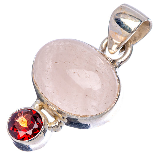 Sterling silver morganite oval pendant with round red garnet and top bail