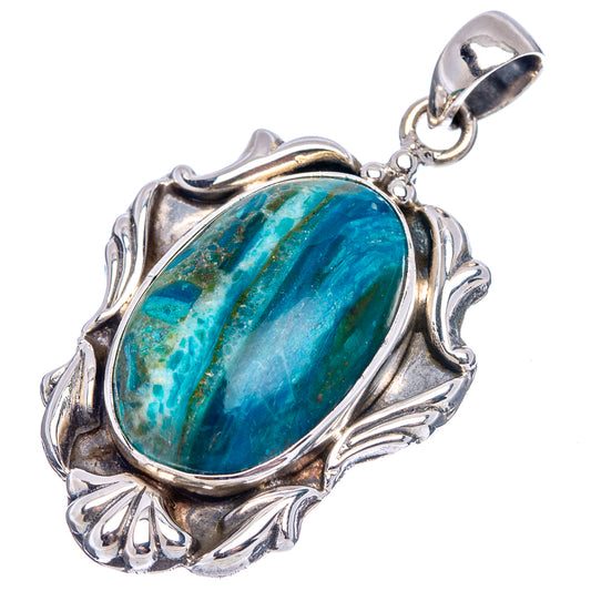 Oval blue-green opal pendant with ornate .925 sterling silver frame and loop bail
