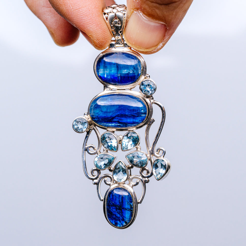 Huge Kyanite, Blue Topaz Necklace 16 1/2" (.925 Sterling Silver)