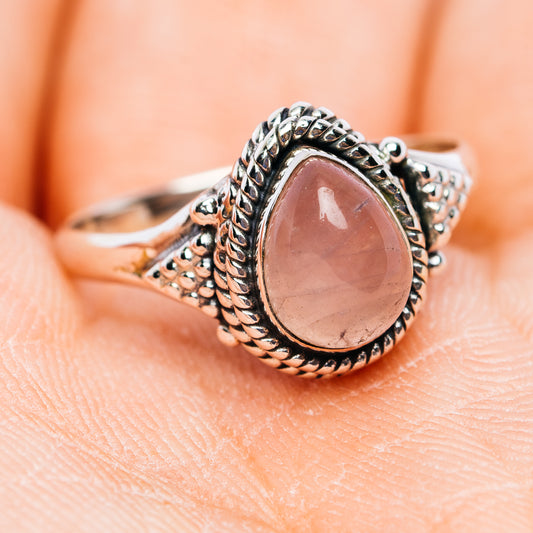 Oval rose quartz 925 sterling silver dainty ring with detailed braided shank