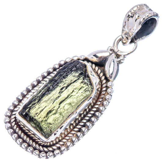 Ornate .925 sterling silver pendant with lime-green moldavite stone and loop bail