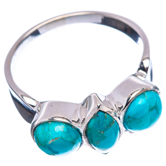 Sterling silver ring with three turquoise round cabochons along the front