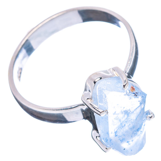 925 sterling silver ring with prong-set faceted light blue dumortierite quartz