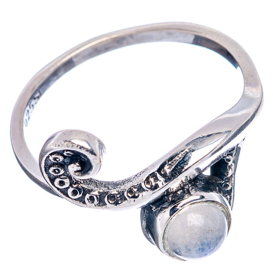 Sterling silver wave ring with oval moonstone cabochon and engraved band, size 6.5
