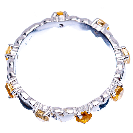 Dainty sterling silver ring with small prong-set yellow citrine heart stones