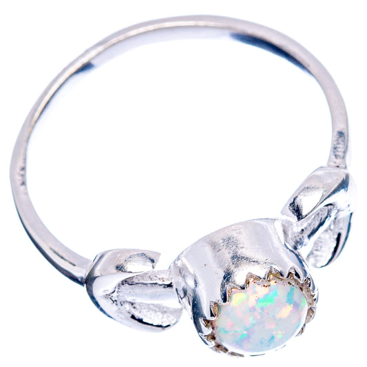 Sterling silver opal dainty ring with round opal and curved band details