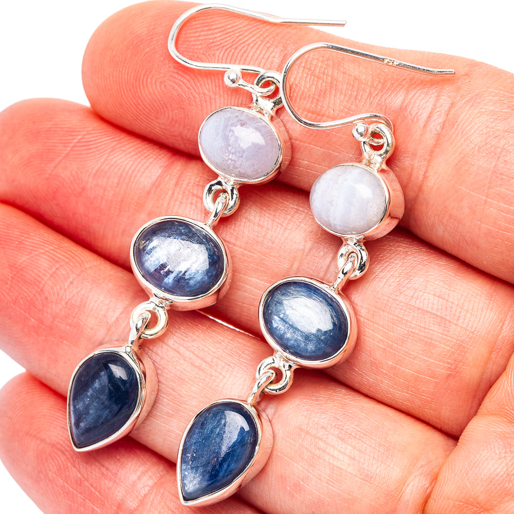 925 sterling silver drop earrings with oval blue and lavender gemstones on hooks