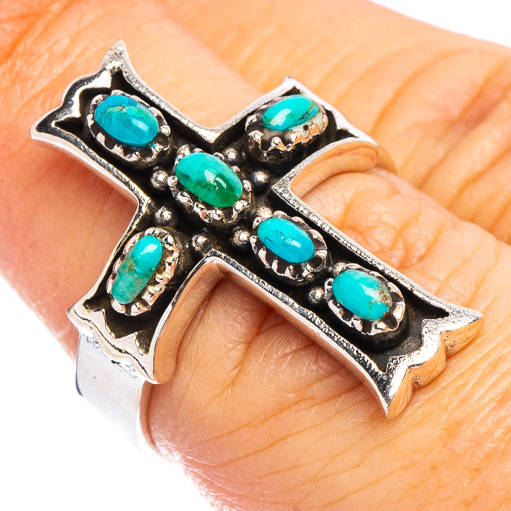 Arizona Turquoise Native Style Cross Ring Size 6.5 (.925 Sterling Silver)