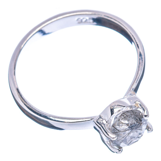 Sterling silver ring with oval tourmalinated quartz stone in four-prong setting