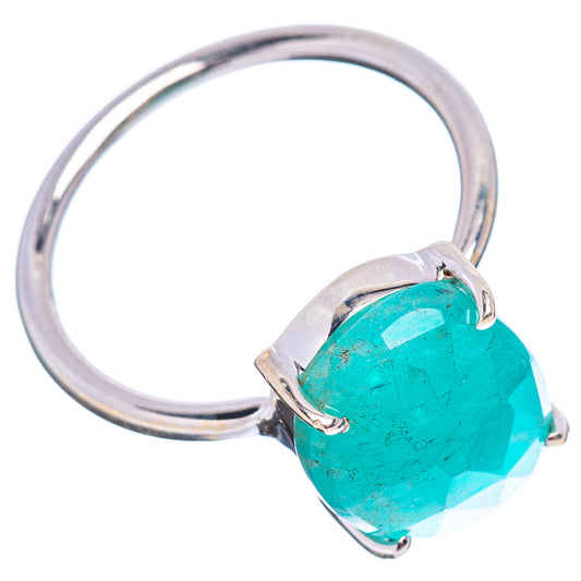 Oval teal amazonite ring with three prong set, .925 sterling silver band
