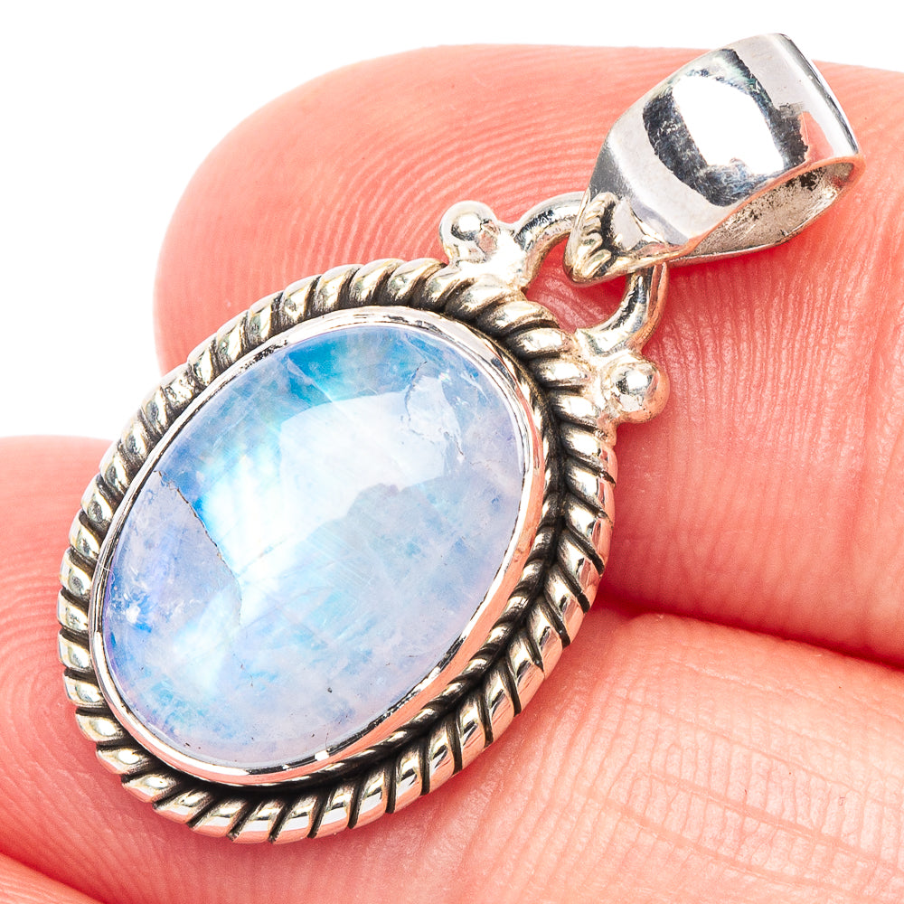 Rainbow Moonstone Pendant 1 1/8" (925 Sterling Silver) P44839