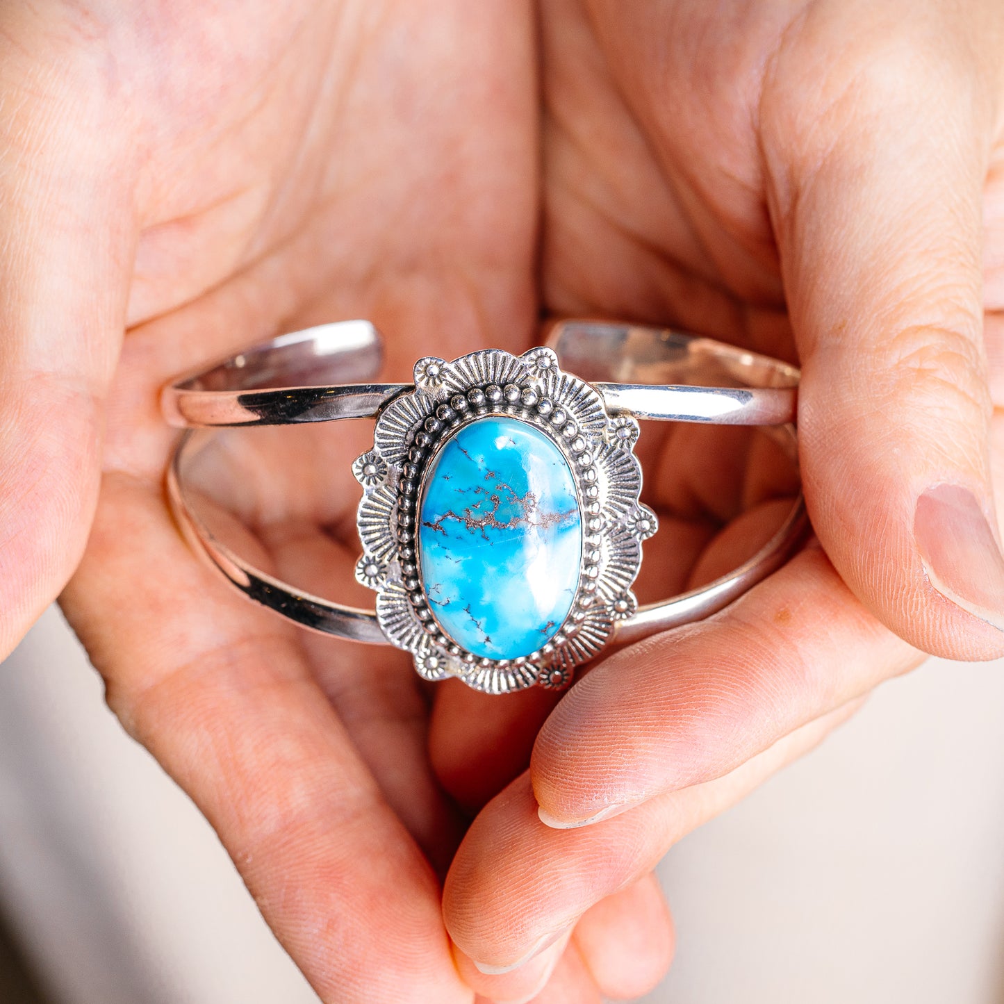 Golden Hills Turquoise Cuff Bracelet Adjustable (.925 Sterling Silver)