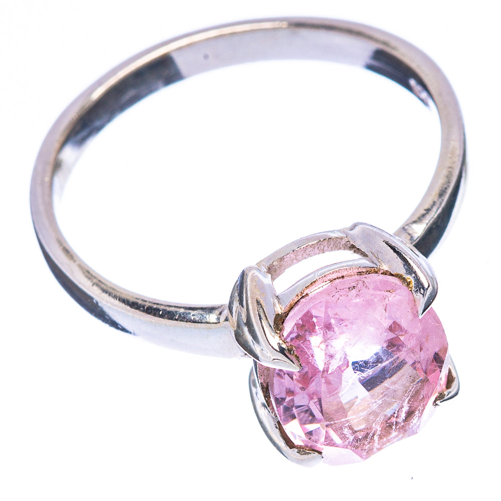 Sterling silver morganite ring with faceted pink gemstone, curved band and prongs