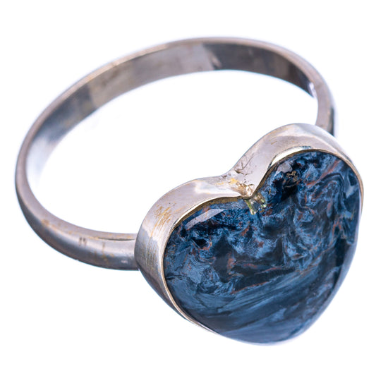 Pietersite heart ring on band, .925 sterling silver, size 9.75