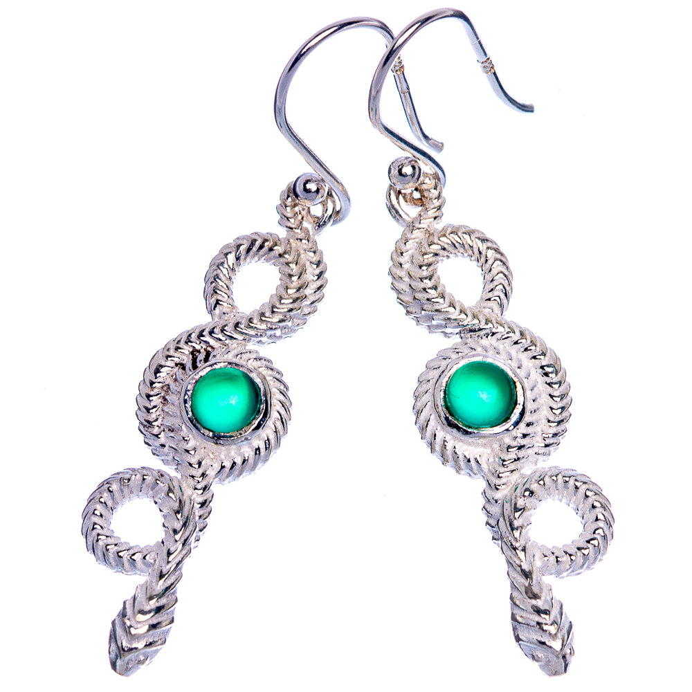 Green Onyx Snake Earrings 1 3/4" (925 Sterling Silver) E1003