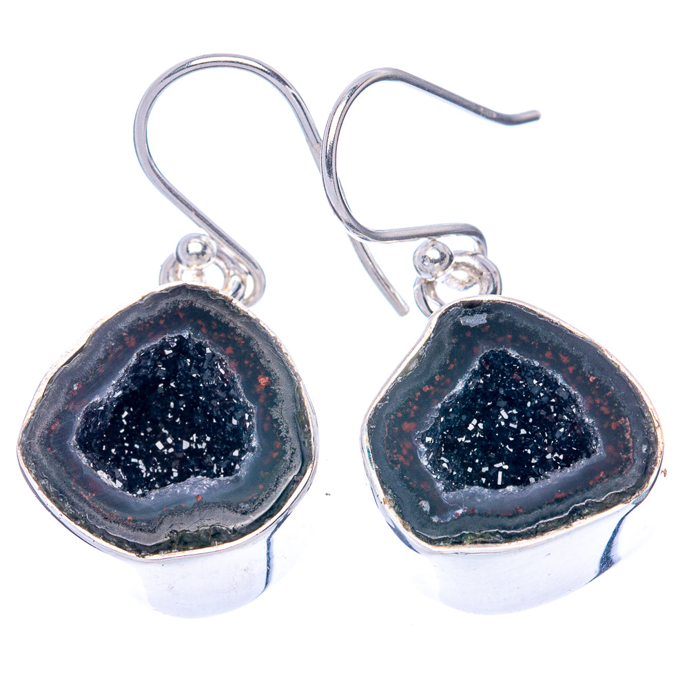 Premium Black Geode 925 Sterling Silver Earrings 1 1/4" (925 Sterling Silver) E1233