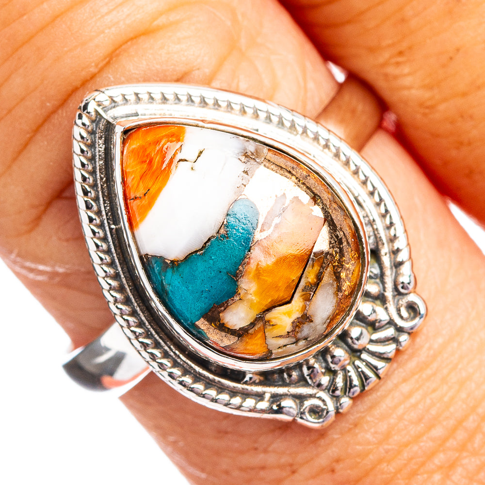 Southwestern Style Spiny Oyster Turquoise Ring Size 9.5 (.925 Sterling Silver)