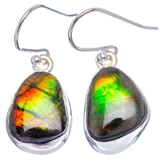 Teardrop ammolite drop earrings in .925 sterling silver, multicolor green-orange stone