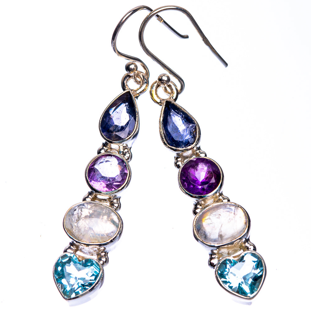 Rainbow Moonstone, Blue Topaz, Amethyst, Tanzanite Earrings 2" (925 Sterling Silver) E432647