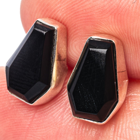 Faceted Black Onyx Earrings 1/2" (925 Sterling Silver) E1605