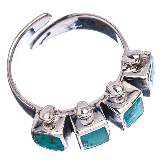 Turquoise square-stone .925 sterling silver ring band with open back, size 5